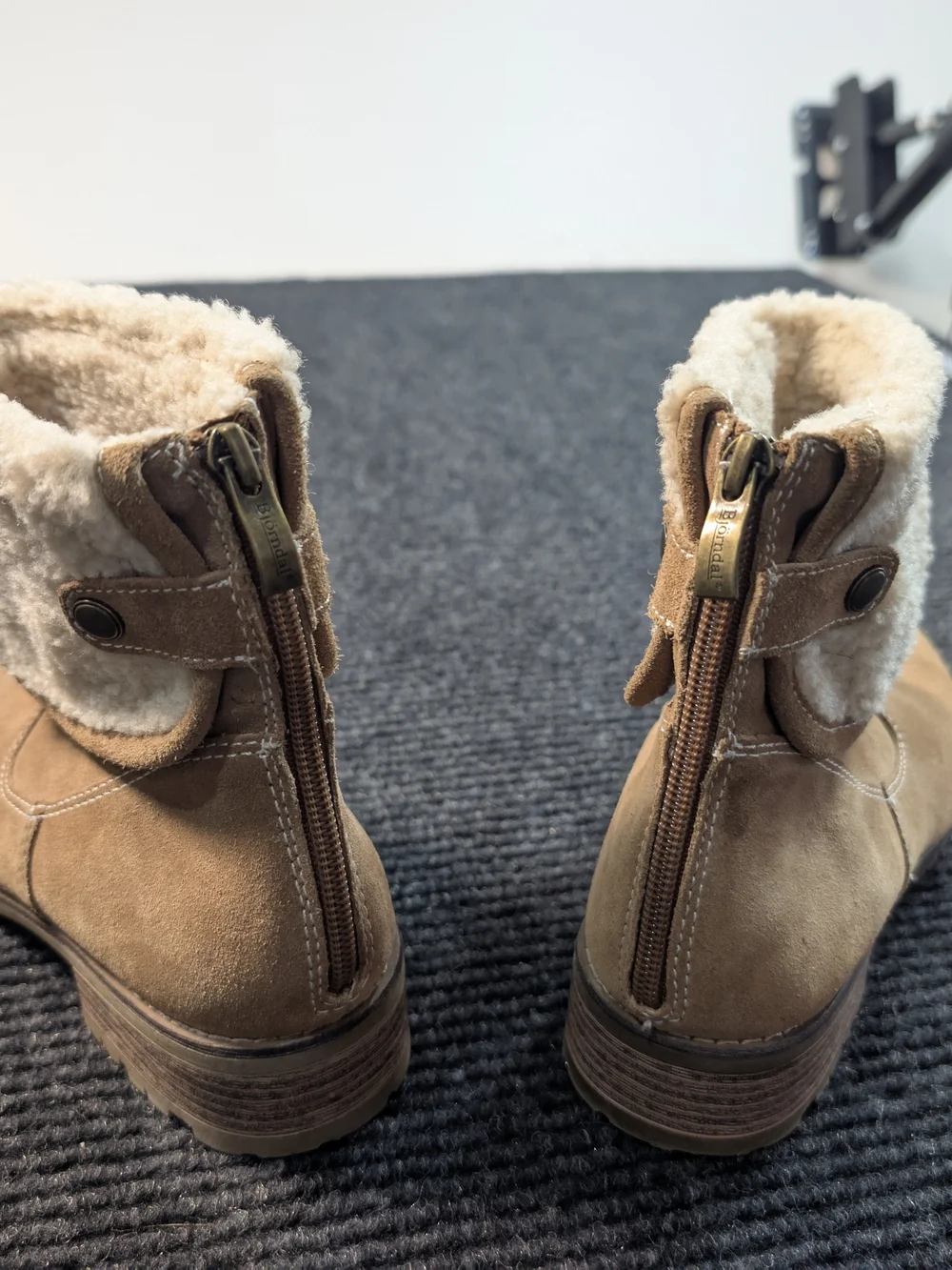 Bjorndal Tan Suede Ankle Boots with Cream Sherpa Cuff